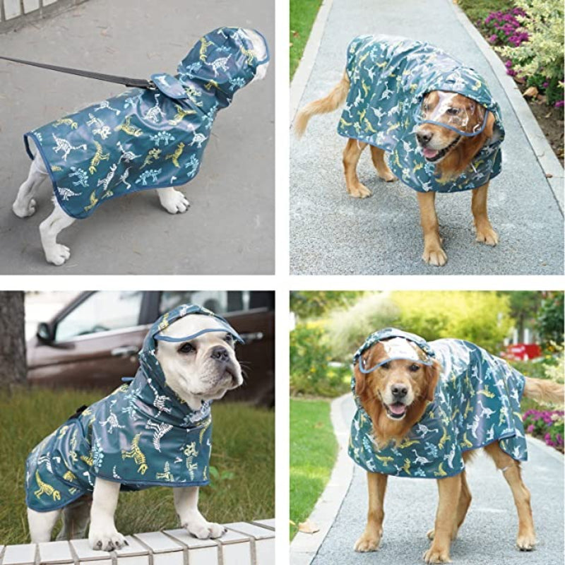 Dog Raincoat With Hood Waterproof Dog Rain Jacket-Paw Print Pad