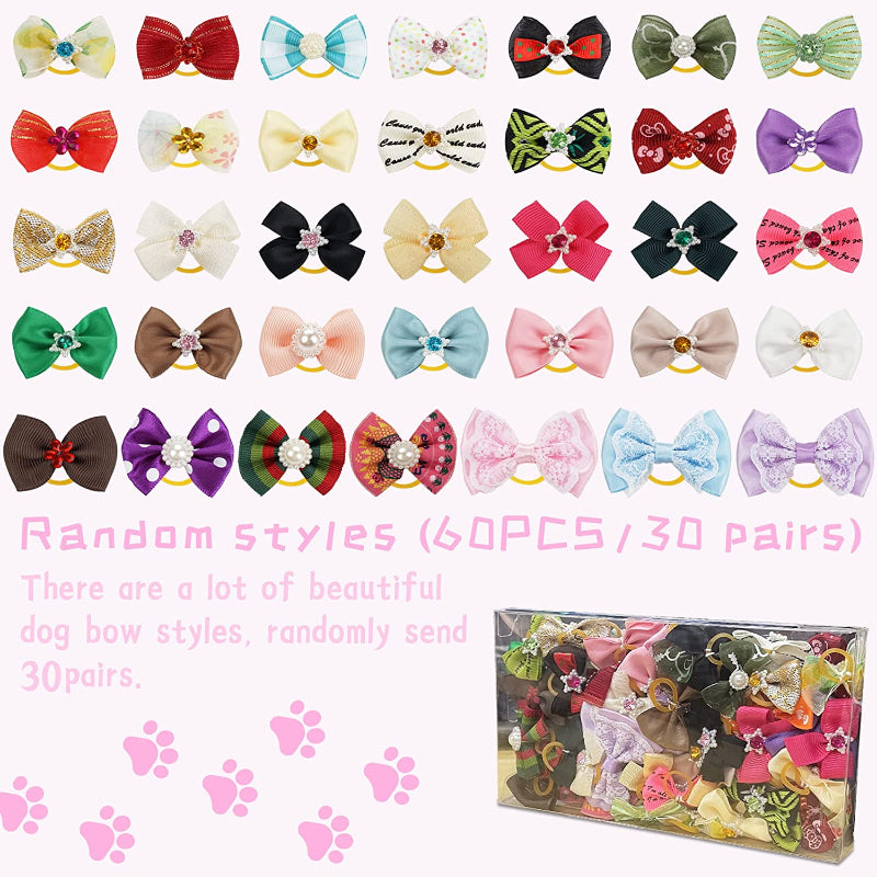 Puppy Bows with Rubber Band Pet Grooming Bows Colored Polka Dot Dog Hair Accessories for Small Dog - 50 Pairs-Paw Print Pad