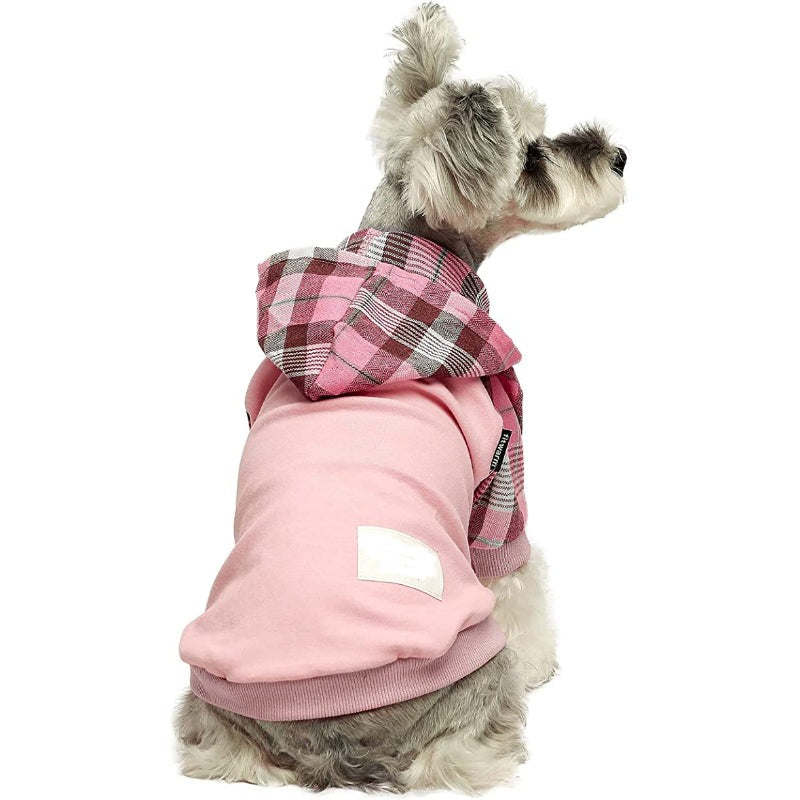 100% Cotton Girl Plaid Dog Clothes Lightweight Puppy Hoodie Pet Sweatshirt Doggie Hooded Outfits Cat Apparel-Paw Print Pad
