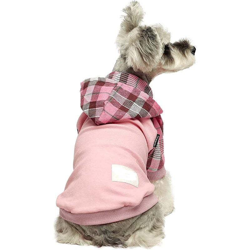 100% Cotton Girl Plaid Dog Clothes Lightweight Puppy Hoodie Pet Sweatshirt Doggie Hooded Outfits Cat Apparel-Paw Print Pad
