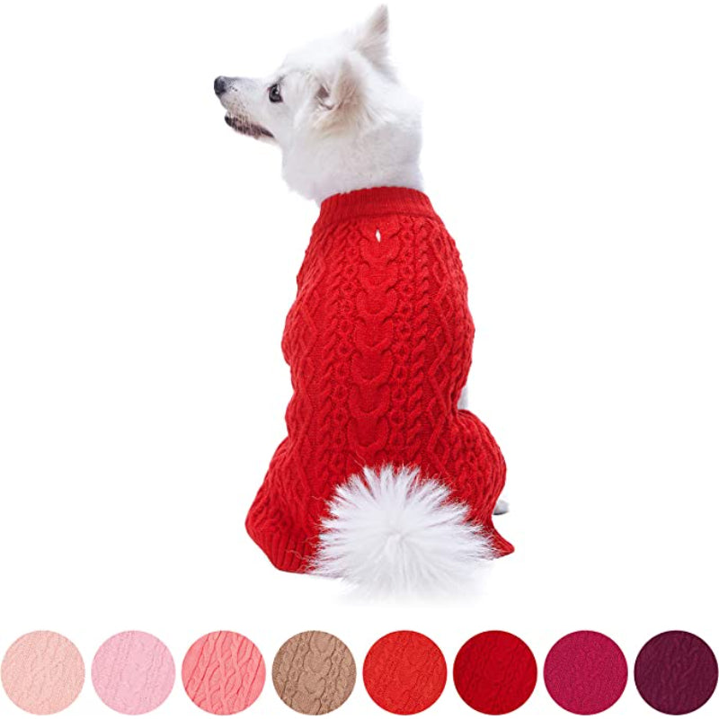 Pet Classic Dog Sweater Wool Blend Cable Knit Pullover Crewneck-Paw Print Pad