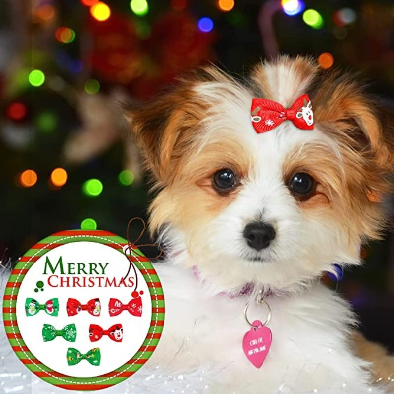 100PCS Dog Hair Clips, Puppy Bows For Small Dog, Holiday Handmade Dog Bows Pet Grooming Accessories For Doggies Poodle Teddy Shih Tzu (50 Pairs)-Paw Print Pad