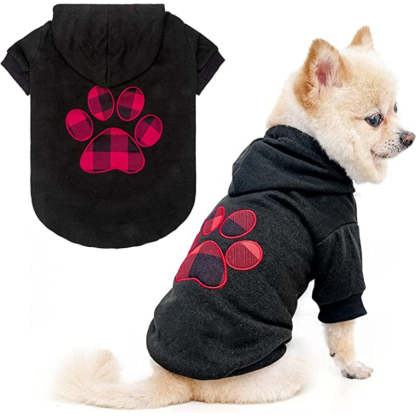 Plaid Dog Hoodie Pet Clothes Sweaters With Hat-Paw Print Pad