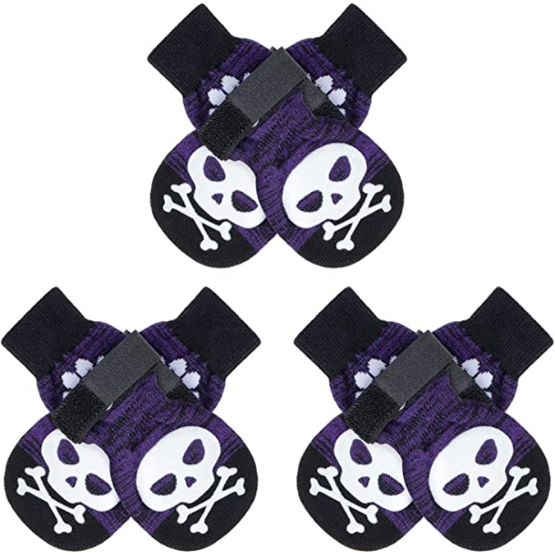 Double Side Anti-Slip Dog Socks With Adjustable Straps For Dogs 4 Pack-Paw Print Pad