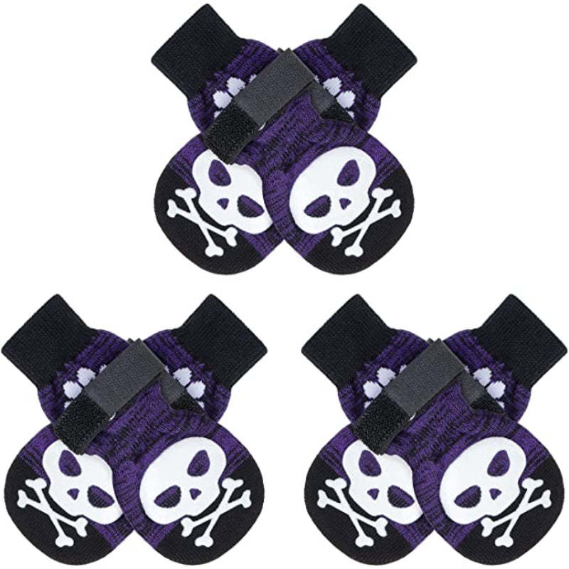 Double Side Anti-Slip Dog Socks With Adjustable Straps For Dogs 4 Pack-Paw Print Pad