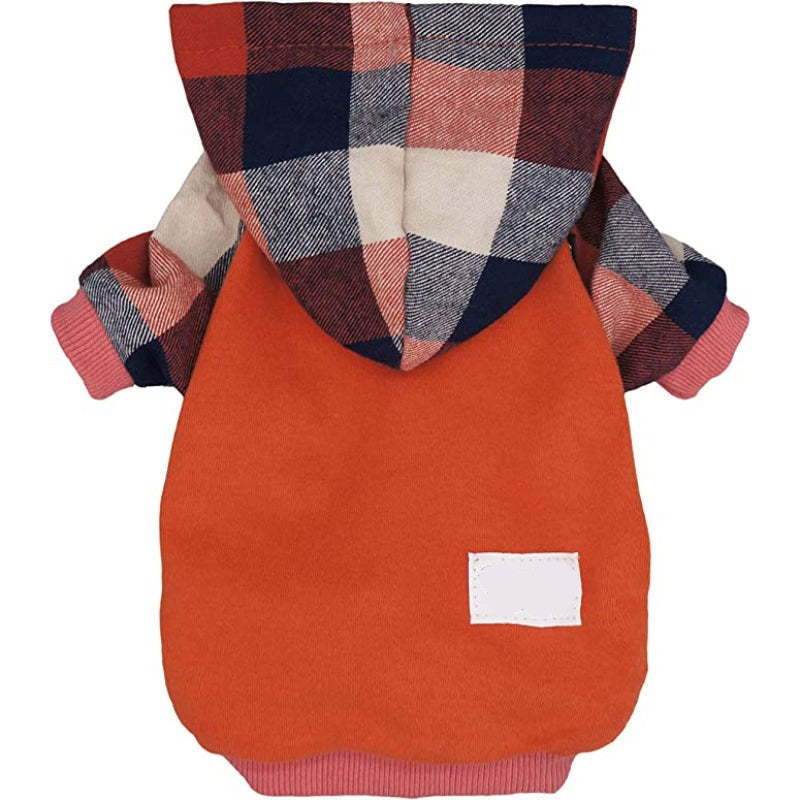 100% Cotton Girl Plaid Dog Clothes Lightweight Puppy Hoodie Pet Sweatshirt Doggie Hooded Outfits Cat Apparel-Paw Print Pad