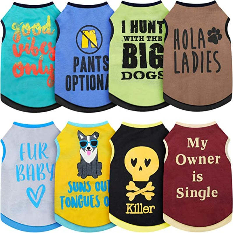 8 Pieces Dog Shirts Printed Clothes With Funny Letters Stylish Outfit-Paw Print Pad