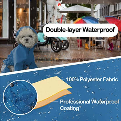 Waterproof Puppy Dog Raincoats With Hood With Leash Hole-Paw Print Pad