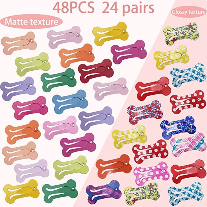 48 PCS Hair Clips For Dogs, 1 Inch Small Dog Bow Mini Bone Snap Dog Barrette For Small Dog Hair, Tiny Pet Grooming Hair Accessories For Yorkie Puppy-Paw Print Pad