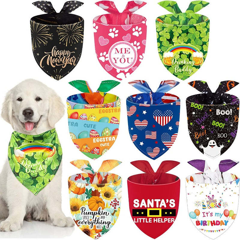 9 Pieces Holidays Dog Bandanas Patriotic 4th Of July Dog Bandanas Summer Pets Bibs Dog-Paw Print Pad