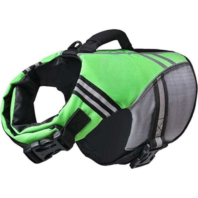 New Sports Style Ripstop Dog Life Jacket With Superior Buoyancy & Rescue Handle, Bright Yellow, M-Paw Print Pad