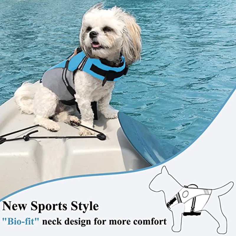 New Sports Style Ripstop Dog Life Jacket With Superior Buoyancy & Rescue Handle, Bright Yellow, M-Paw Print Pad