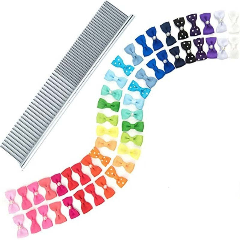 50 Pcs Dog Bows With Rubber Bands That Won’t Pull Your Dog’s Hair-Paw Print Pad