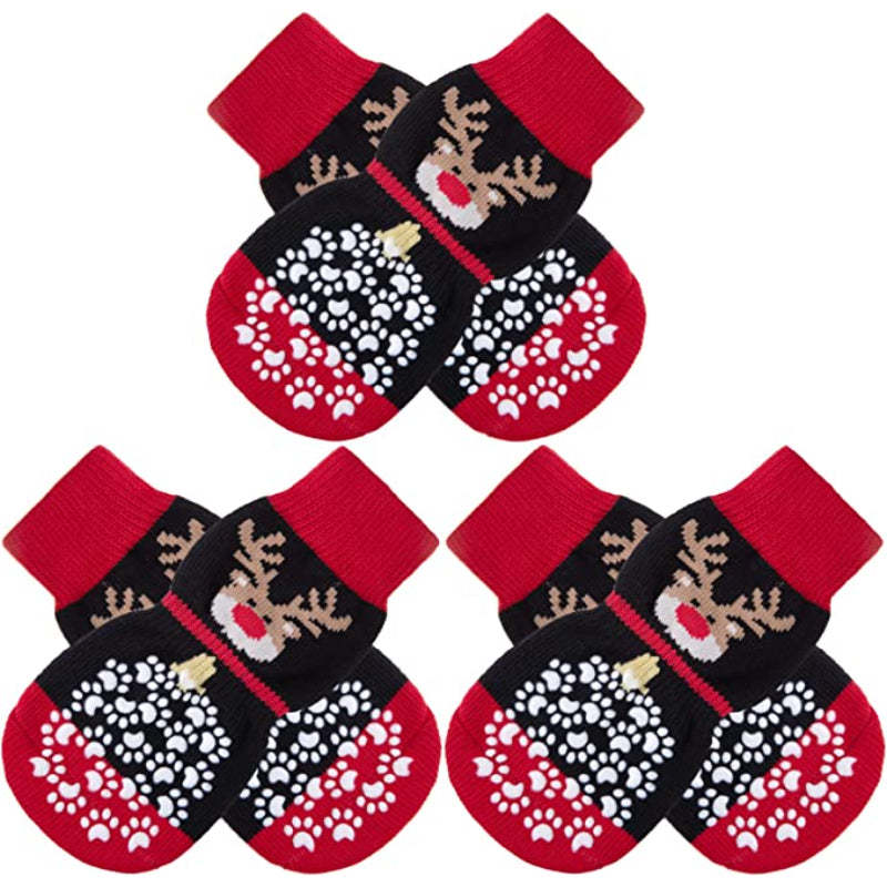 Double Side Anti-Slip Dog Sock With Adjustable Straps-Paw Print Pad