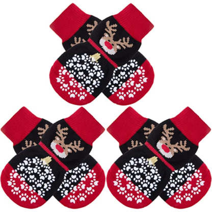 Double Side Anti-Slip Dog Sock With Adjustable Straps-Paw Print Pad
