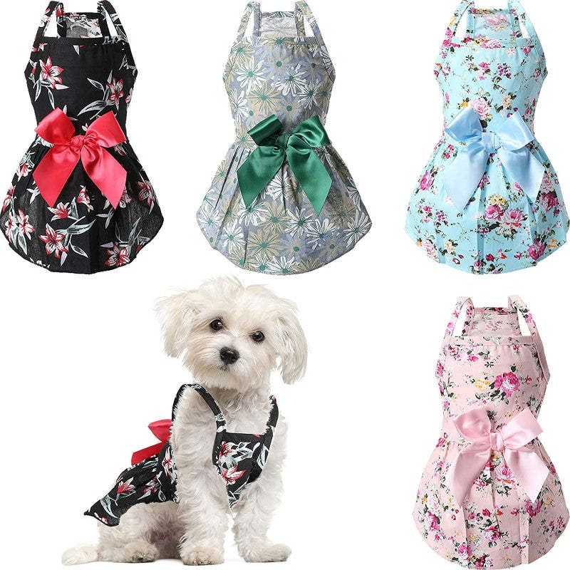 4 Pieces Dog Bowknot Floral Dress Pet Princess Dress Dog Sundress Dog Princess Dress Puppy Summer Dress For Small Pets Dogs Puppy Cats-Paw Print Pad