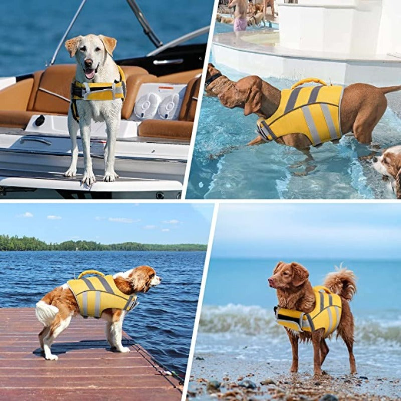 Dog Life Jacket With Reflective Stripes With Adjustable High Visibility Vest-Paw Print Pad