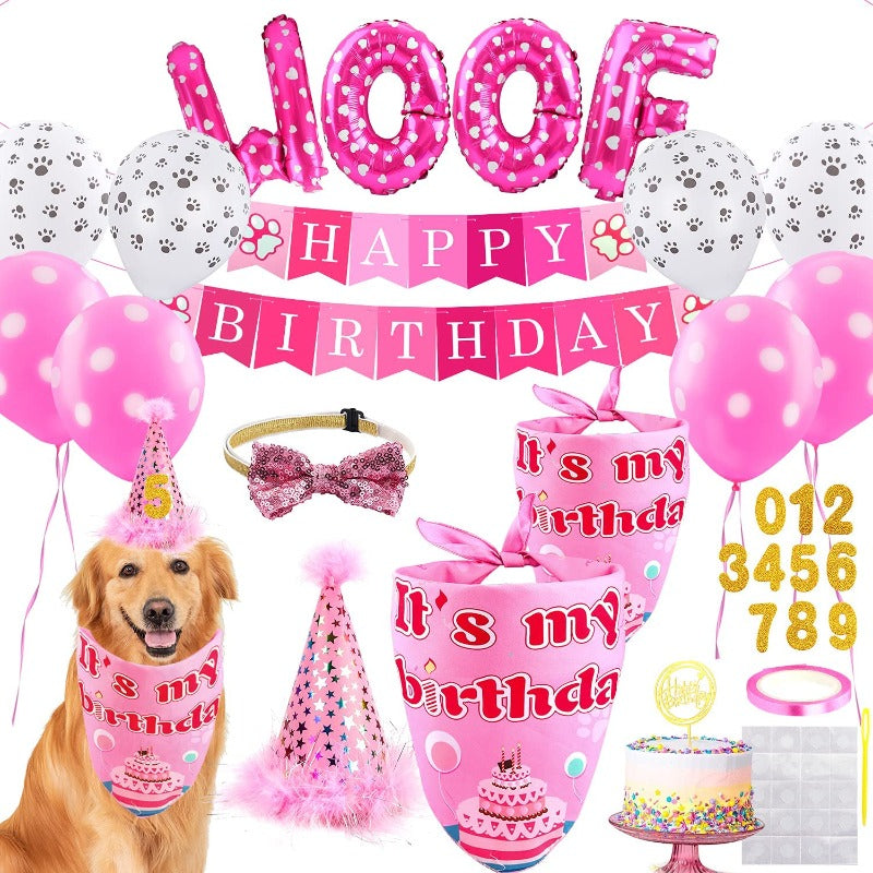 Dogs Birthday Bandanas Set With Birthday Hat-Paw Print Pad