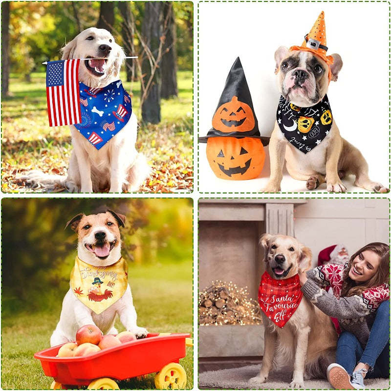 Dog Bandanas With Adjustable Dog Scarf  Washable For Patriotic Day-Paw Print Pad