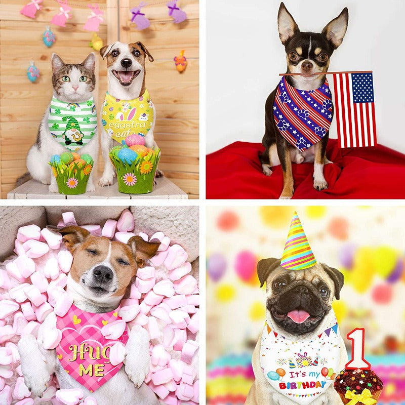 Easter Day Valentine Dog Bandanas Adjustable Dog Scarf Washable Patriotic Day Dog Scarves For Dogs Pet Costume-Paw Print Pad
