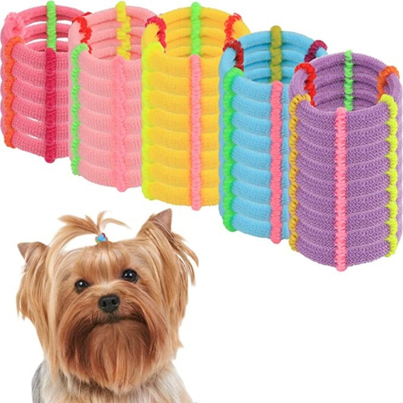 100 Pieces Colorful Puppy Rubber Bands For Small Dogs-Paw Print Pad