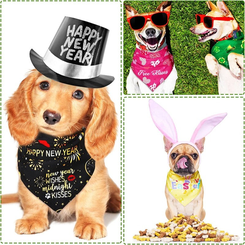 Dog Bandanas With Adjustable Dog Scarf  Washable For Patriotic Day-Paw Print Pad