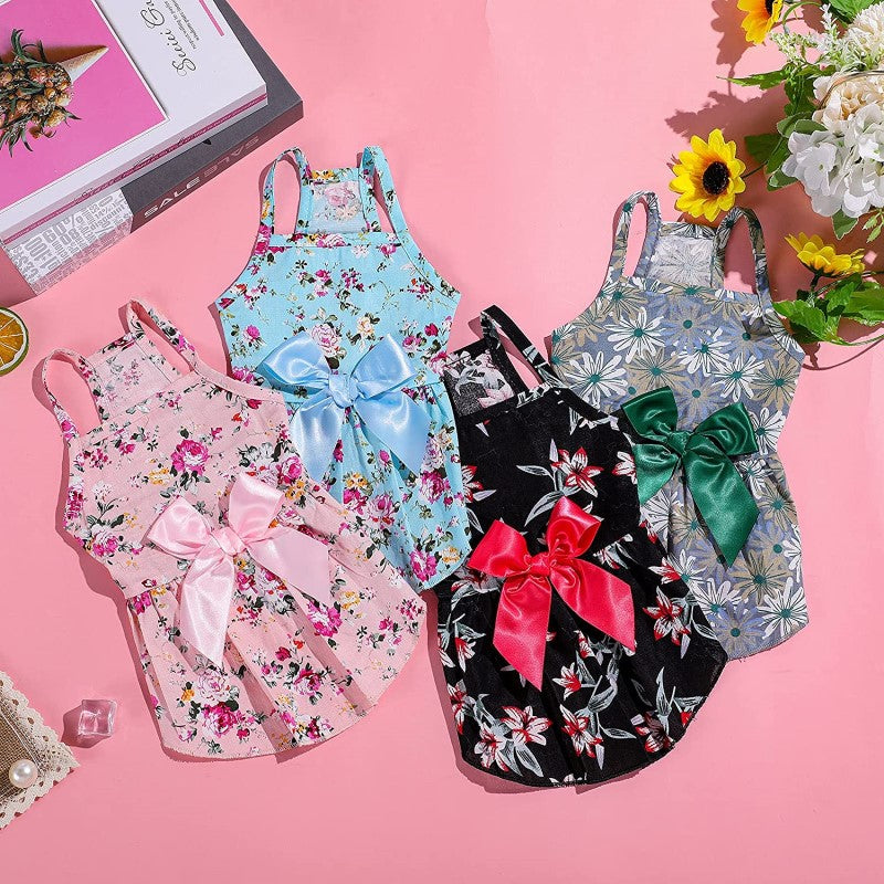 4 Pieces Dog Bowknot Floral Dress Pet Princess Dress Dog Sundress Dog Princess Dress Puppy Summer Dress For Small Pets Dogs Puppy Cats-Paw Print Pad