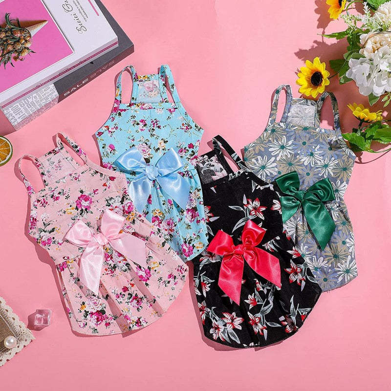 4 Pieces Dog Bowknot Floral Dress Pet Princess Dress Dog Sundress Dog Princess Dress Puppy Summer Dress For Small Pets Dogs Puppy Cats-Paw Print Pad