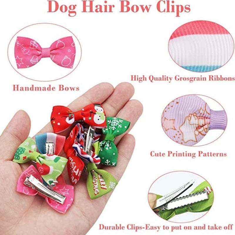 100PCS Dog Hair Clips, Puppy Bows For Small Dog, Holiday Handmade Dog Bows Pet Grooming Accessories For Doggies Poodle Teddy Shih Tzu (50 Pairs)-Paw Print Pad