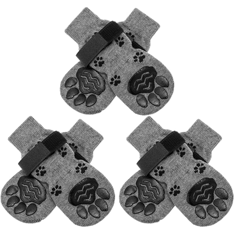 Double Side Anti-Slip Dog Socks With Adjustable Straps For Dogs 4 Pack-Paw Print Pad