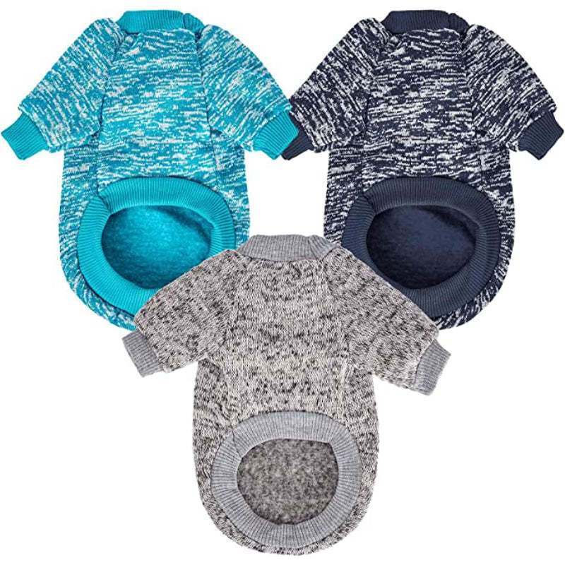 Dog Sweaters for Small Dogs, 3 Pack Warm Soft Pet Clothes for Puppy-Paw Print Pad