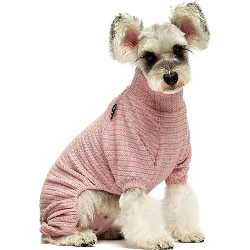 Turtleneck Knitted Dog Sweater Puppy Pajamas Thermal Doggie Winter Clothes Knitwear Pet Coats Cat Apparel Green Small-Paw Print Pad