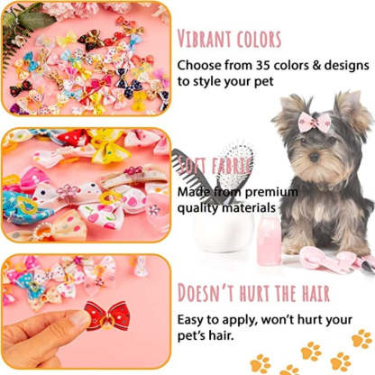 Dog Bows With Strong Rubber Bands And Rhinestone Pearls For Small Dog-Paw Print Pad