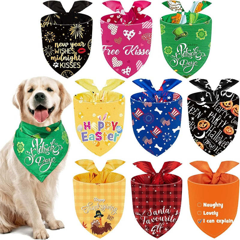 Dog Bandanas With Adjustable Dog Scarf  Washable For Patriotic Day-Paw Print Pad