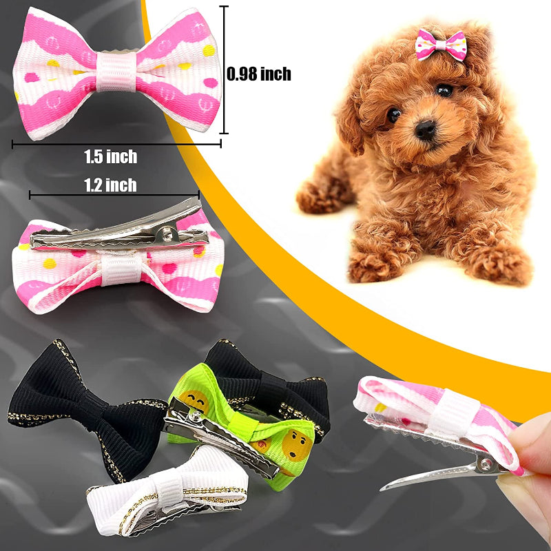 Puppy Dog Small Bowknot Hair Bows with Metal Clips Handmade Hair Accessories Bow Pet Grooming Products-Paw Print Pad