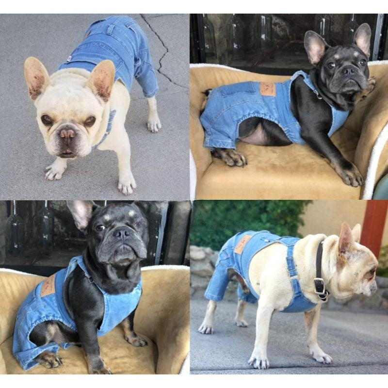 Dog Shirts Clothes Denim, Pet Jeans Onesies Apparel-Paw Print Pad