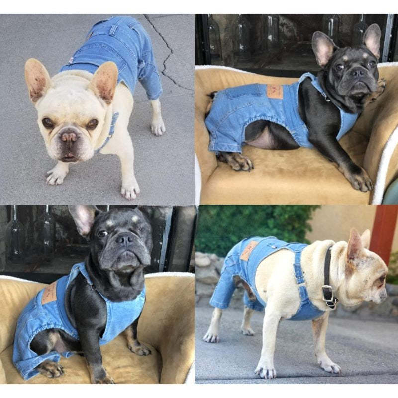 Dog Shirts Clothes Denim, Pet Jeans Onesies Apparel-Paw Print Pad