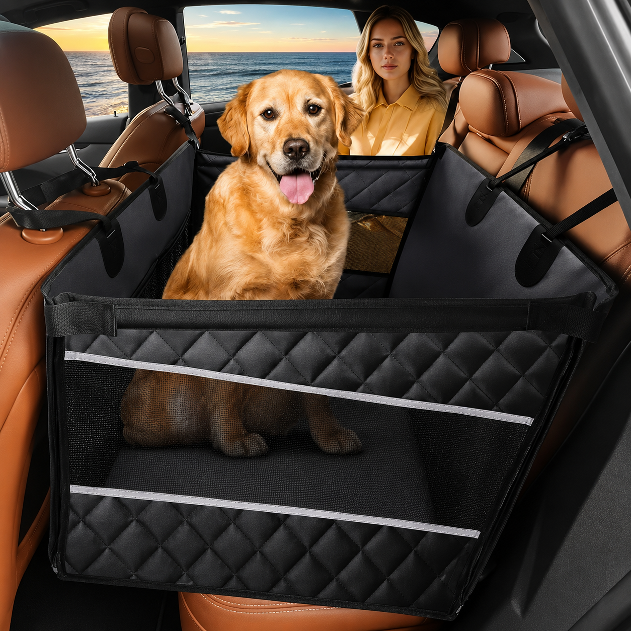  Car Backseat Non Slip Dirt Resistant Waterproof Cover With Storage Pockets For Pets