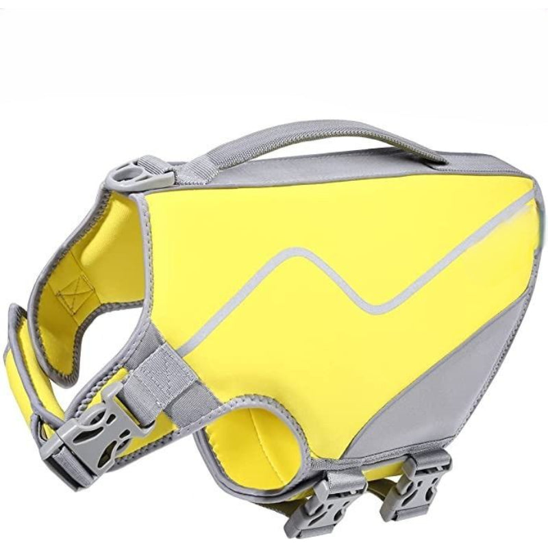 Large Dog Life Jacket, Snug Neoprene Life Jacket For Dogs With Superior Buoyancy & Rescue Handle, Red L-Paw Print Pad