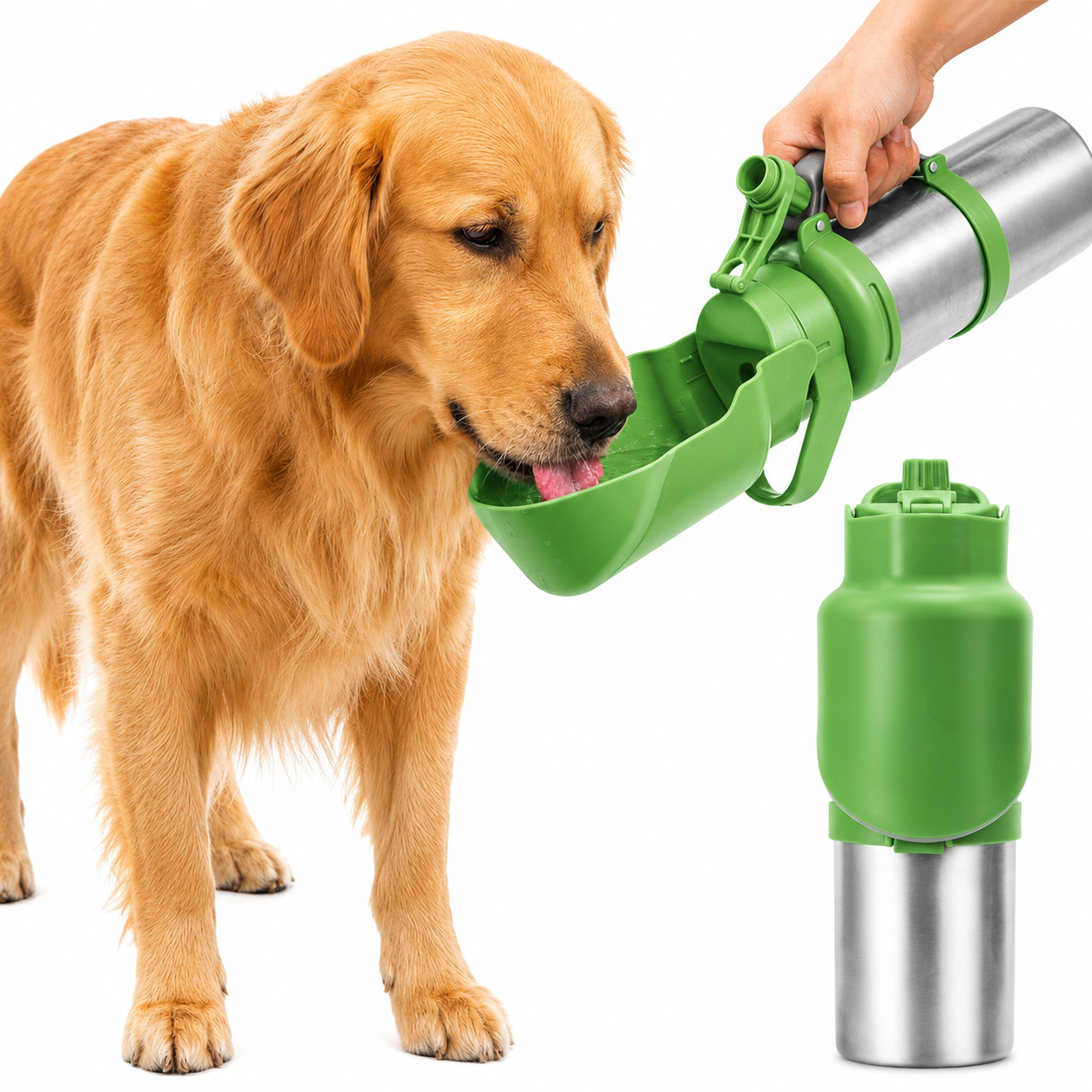 Portable Double Wall Stainless Steel Built In Flip Bowl For Pets