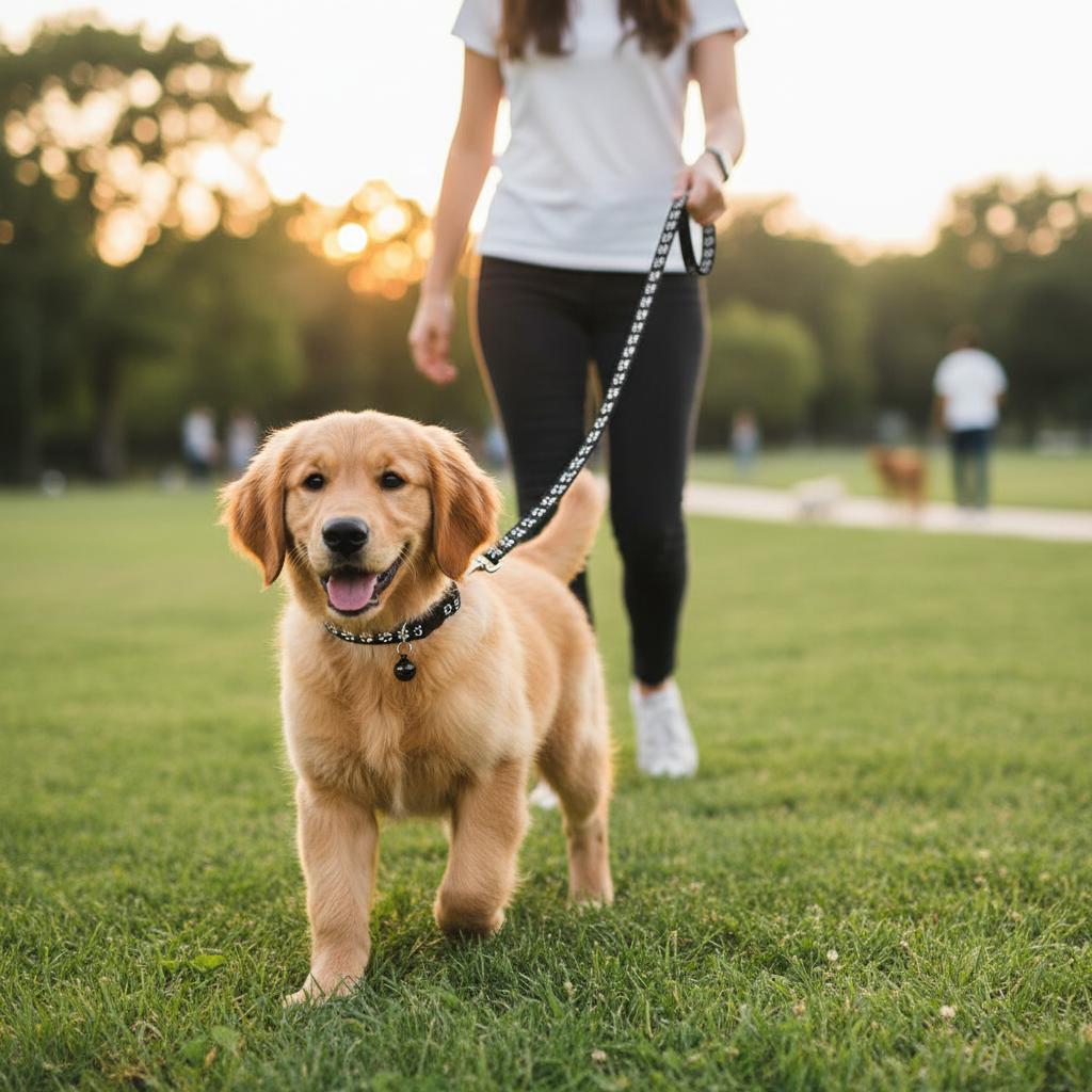 Adjustable Paw Print Pet Collar And Leash Set With Bell