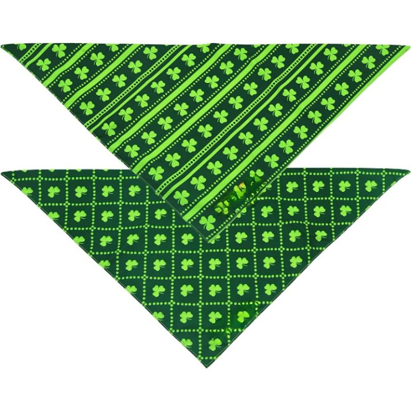 Reversible Green Shamrock Pet Scarf  With Premium And  Durable Fabric-Paw Print Pad
