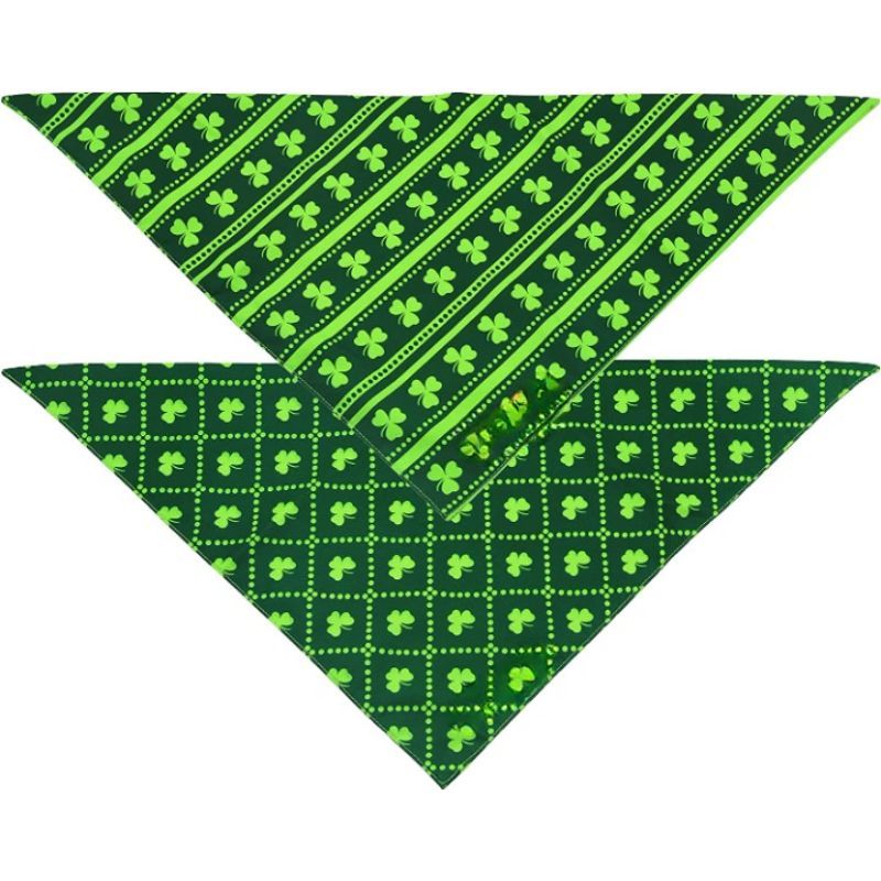 Reversible Green Shamrock Pet Scarf  With Premium And  Durable Fabric-Paw Print Pad