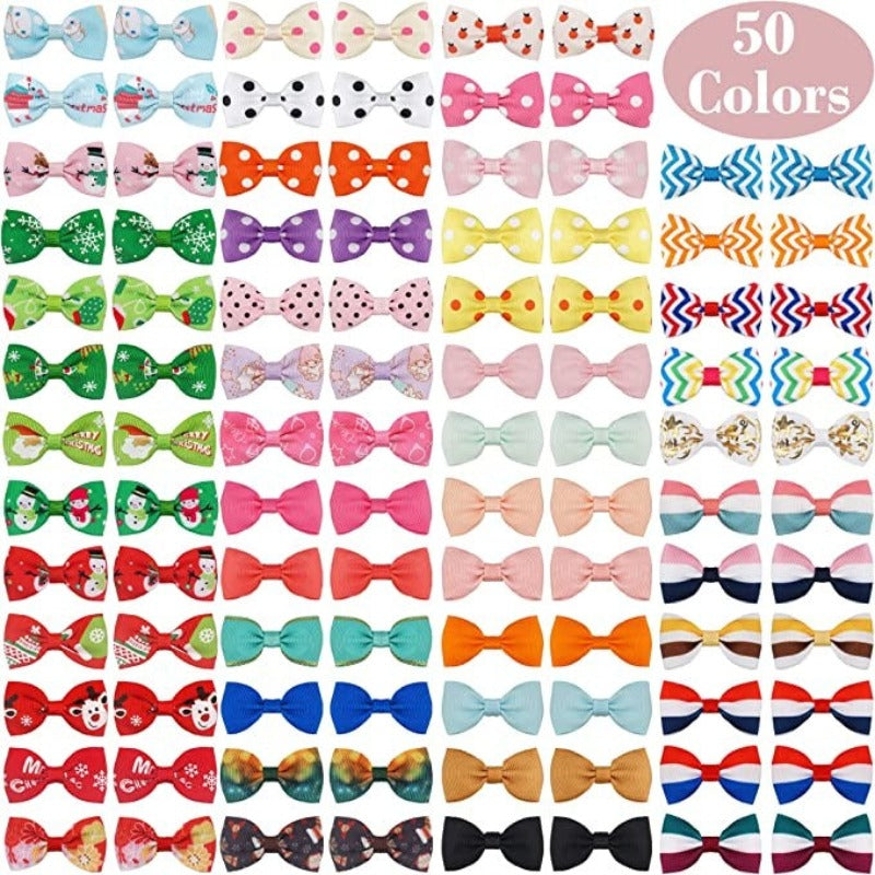 100PCS Dog Hair Clips, Puppy Bows For Small Dog, Holiday Handmade Dog Bows Pet Grooming Accessories For Doggies Poodle Teddy Shih Tzu (50 Pairs)-Paw Print Pad