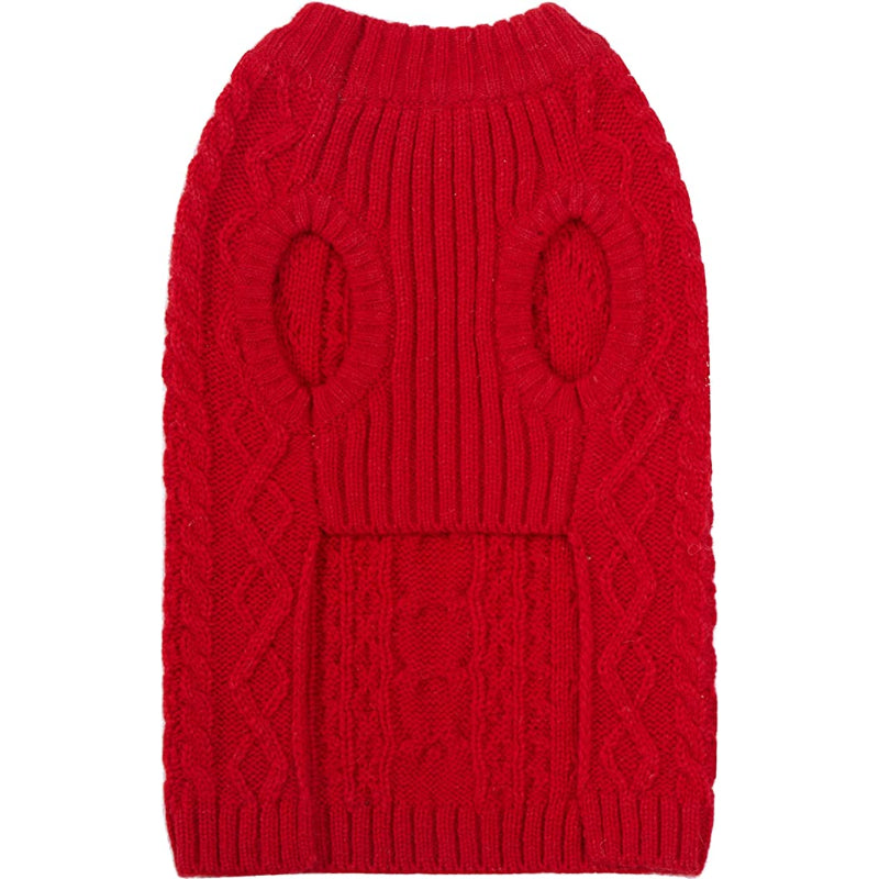 Pet Classic Dog Sweater Wool Blend Cable Knit Pullover Crewneck-Paw Print Pad