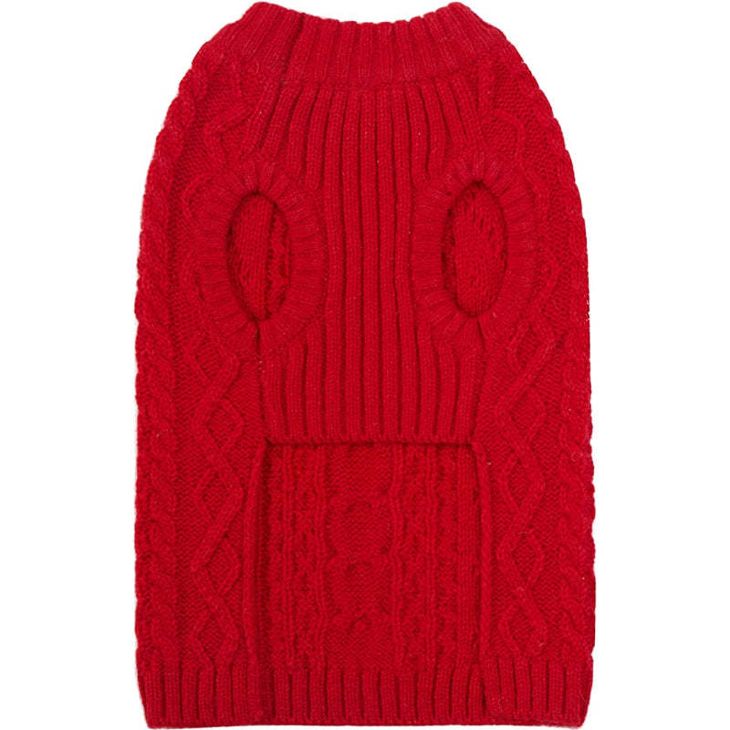 Pet Classic Dog Sweater Wool Blend Cable Knit Pullover Crewneck-Paw Print Pad