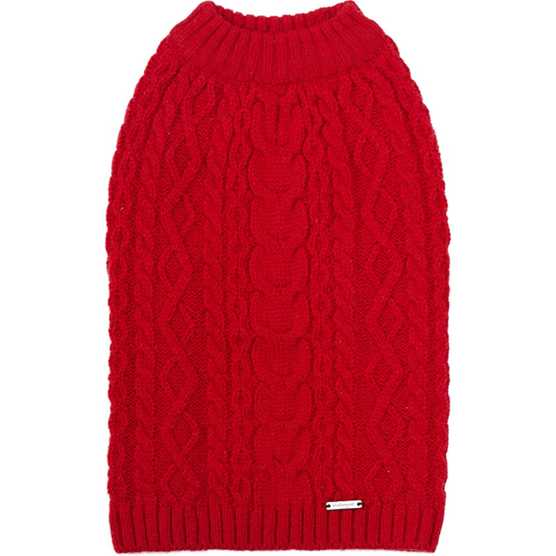 Pet Classic Dog Sweater Wool Blend Cable Knit Pullover Crewneck-Paw Print Pad