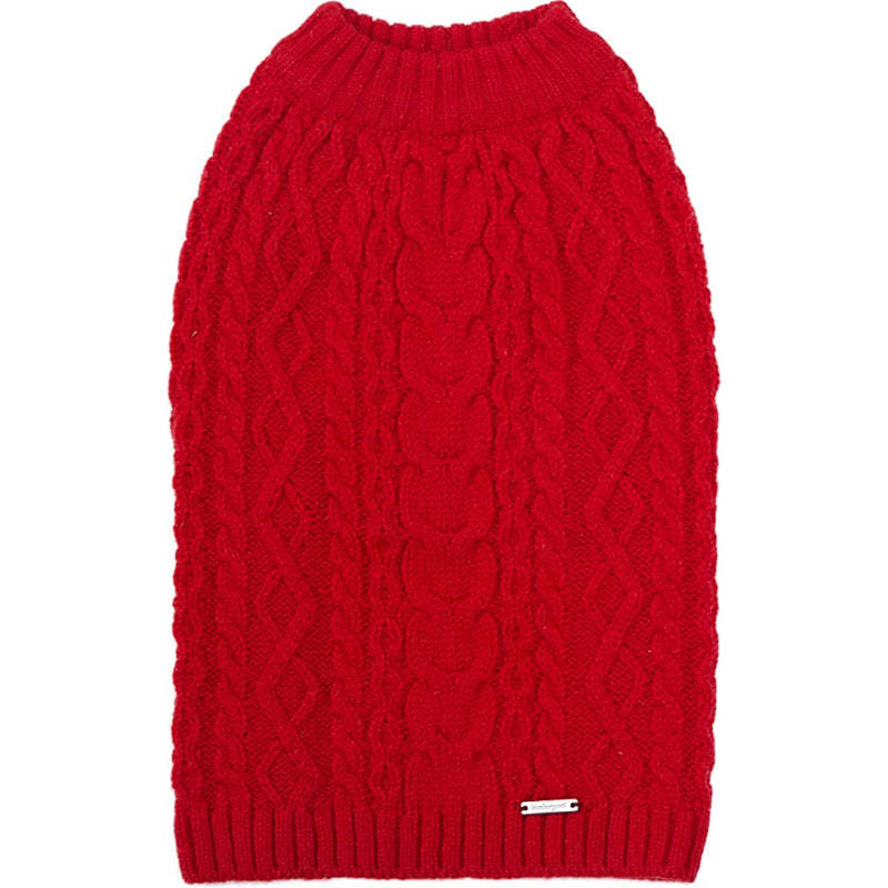 Pet Classic Dog Sweater Wool Blend Cable Knit Pullover Crewneck-Paw Print Pad