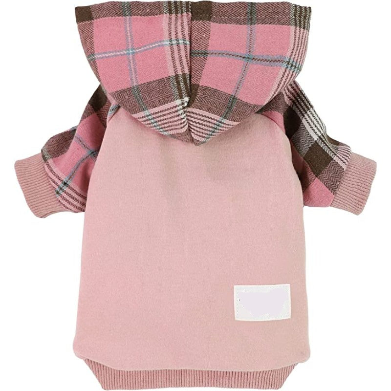 100% Cotton Girl Plaid Dog Clothes Lightweight Puppy Hoodie Pet Sweatshirt Doggie Hooded Outfits Cat Apparel-Paw Print Pad