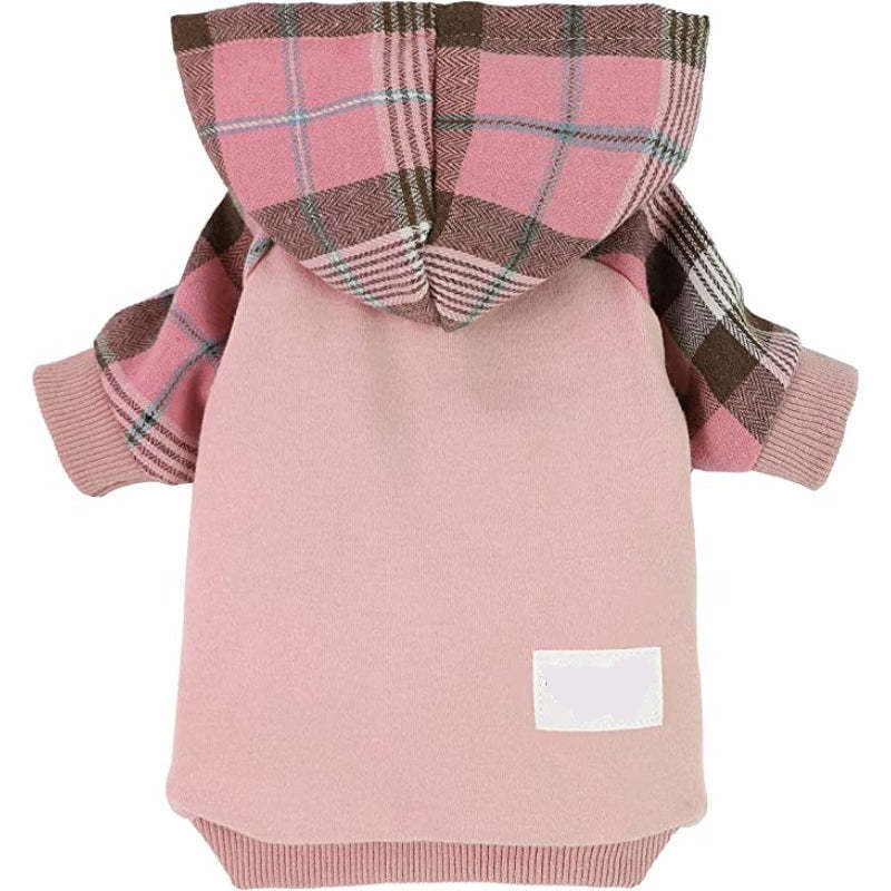 100% Cotton Girl Plaid Dog Clothes Lightweight Puppy Hoodie Pet Sweatshirt Doggie Hooded Outfits Cat Apparel-Paw Print Pad